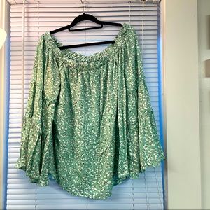 Flowery Sagey Mint Green Off Shoulder Peasant Top